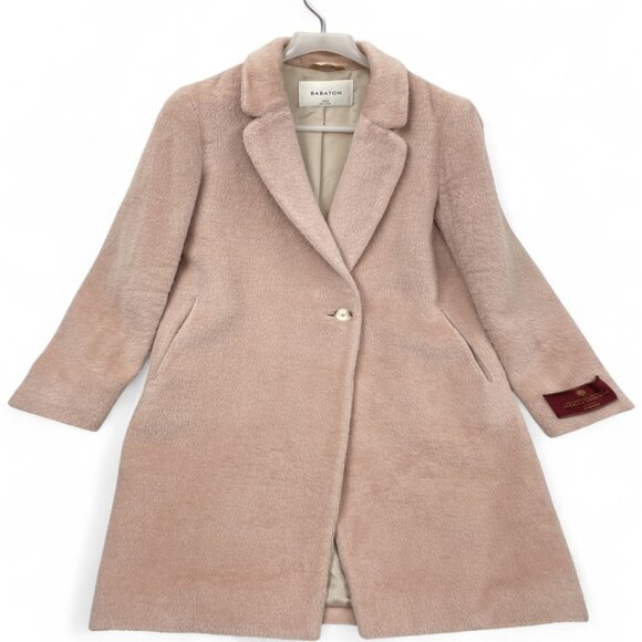 Babaton Stedman Coat Italian Alpaca Wool Blend Salmon Pink Overcoat Women's XXS - Picture 2 of 13